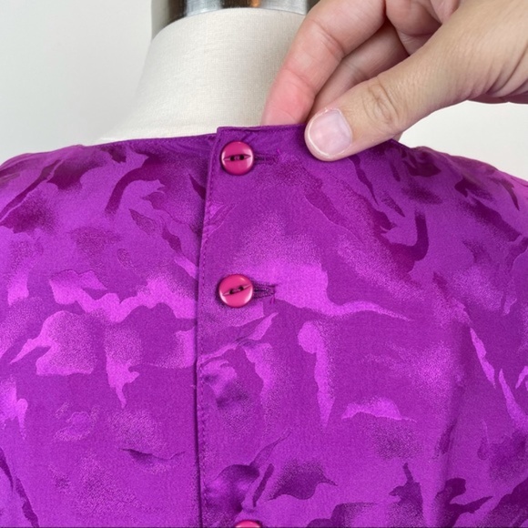 Vintage Nora Noh Purple 100% Silk Long Sleeve Dress Women Size 10 - Picture 8 of 11